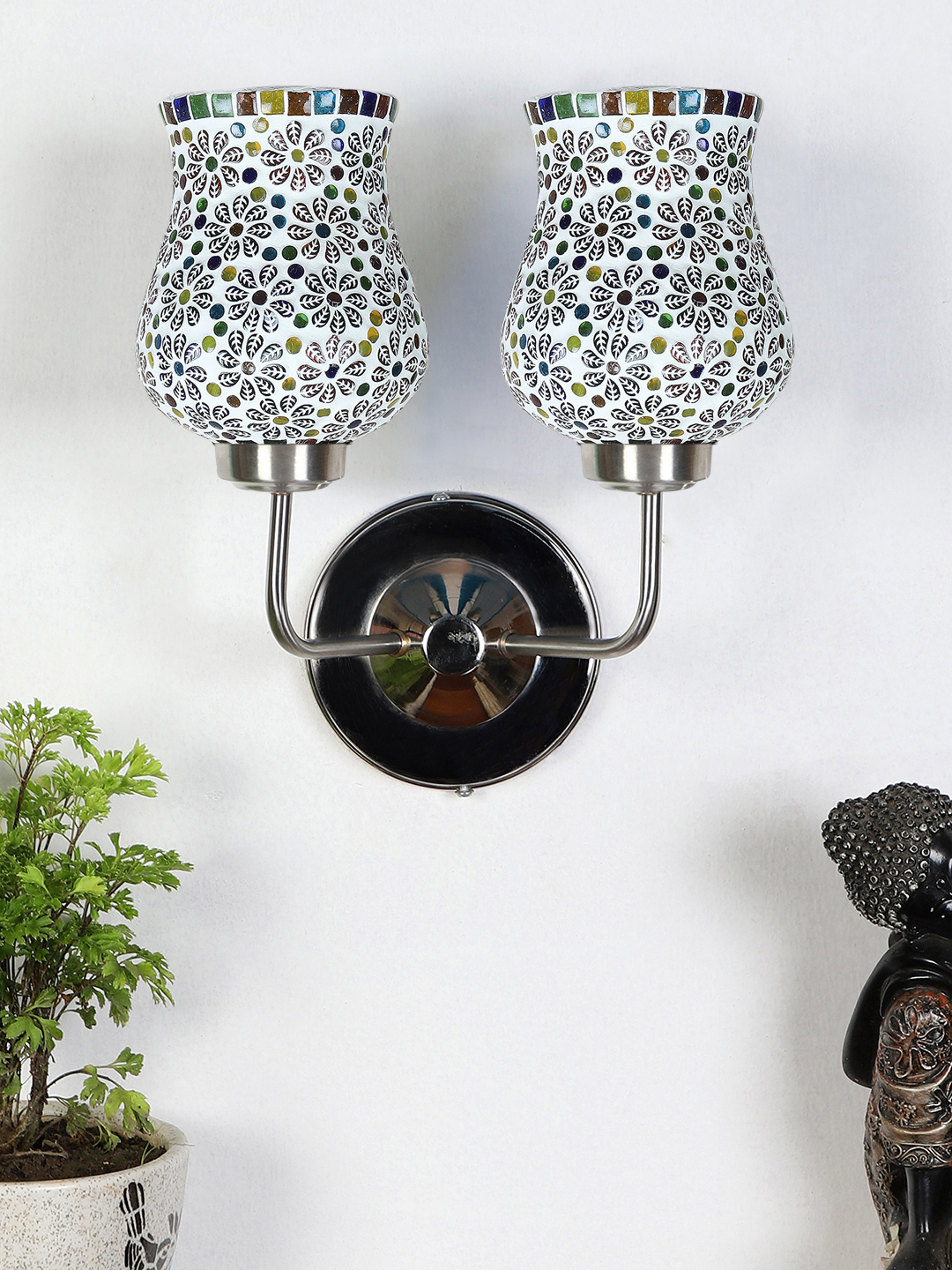 Ambika Home Dual Multicolor Mosaic Glass Wall Mounted Lamp with Steel Base Decorative Wall Lamp for Living Room, Bedroom & Hallway