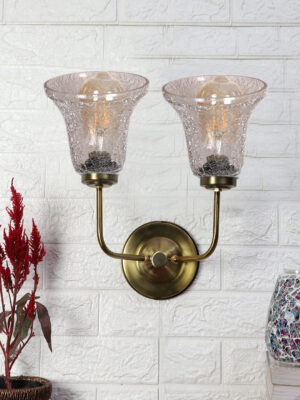 Ambika Home Dual Wall mounted Gold lamp with Transparent Crinkle Glass | Modern Wall Light for Living Room Bedroom Hallway Lobby Staircase | Decorative Indoor Wall Sconce