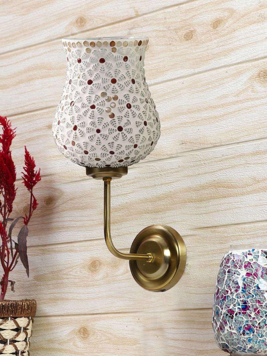 Ambika Home Premium Multicolor Mosaic Glass Wall Mounted Lamp with Gold Metal Base | Luxury Decorative Wall Light for Living Room, Bedroom, Hallway & Home Décor