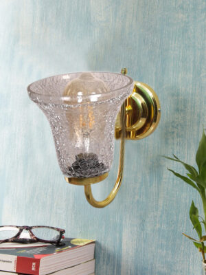 Ambika Home Gold wall lamp with Transparent Crinkle Glass | Modern Wall Light for Living Room Bedroom Hallway Lobby Staircase | Decorative Indoor Wall Sconce