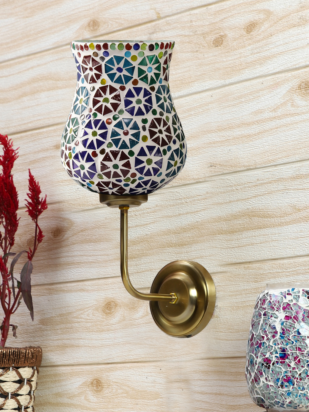 Ambika Home Luxury Mosaic Glass Wall Lamp with Rich Gold Metal Base | Luxury Decorative Wall Light for Living Room, Bedroom, Hallway & Home Décor