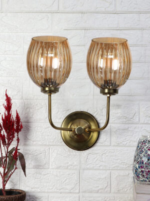 Ambika Home Dual Wall mounted Gold lamp with Diamond Cut Smoke Glass | Modern Wall Light for Living Room Bedroom Hallway Lobby Staircase | Decorative Indoor Wall Sconce