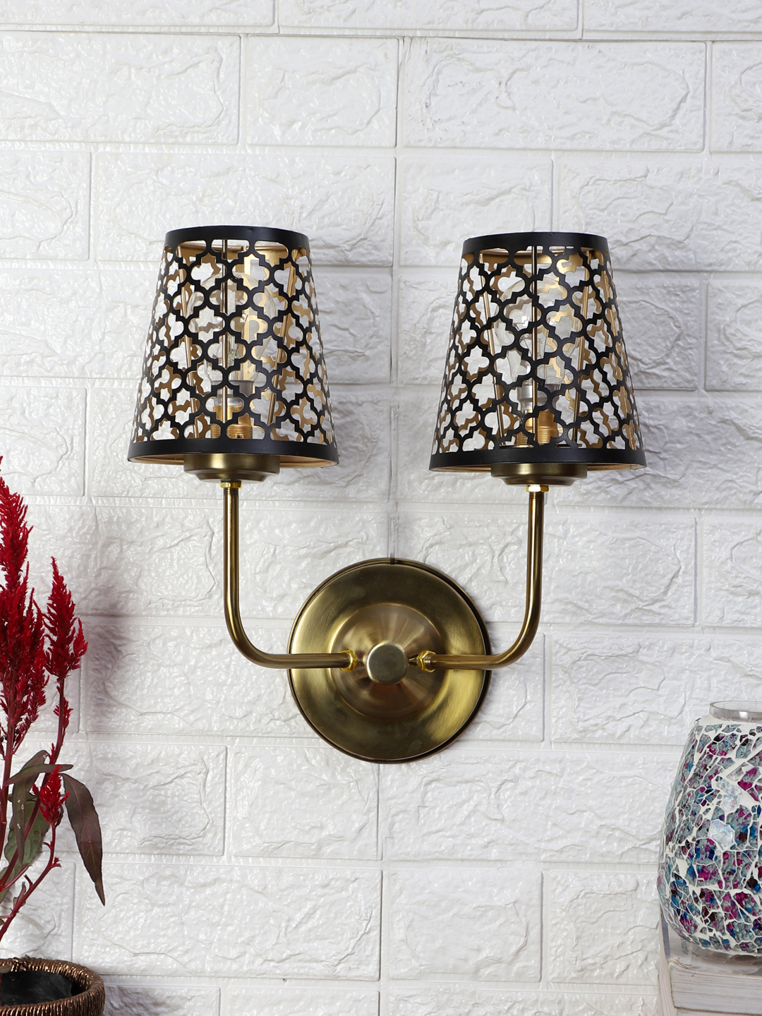 Ambika Home Decorative Dual Metal Etched Wall Lamp for Hall & Staircase | Luxury Decorative Wall Light for Living Room, Bedroom, Hallway & Home Décor