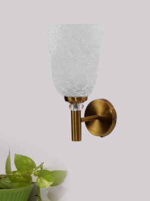 Ambika Home Gold wall mounted Lamp with White Milky Crinkle Glass | Modern Wall Light for Living Room Bedroom Hallway Lobby Staircase | Decorative Indoor Wall Sconce