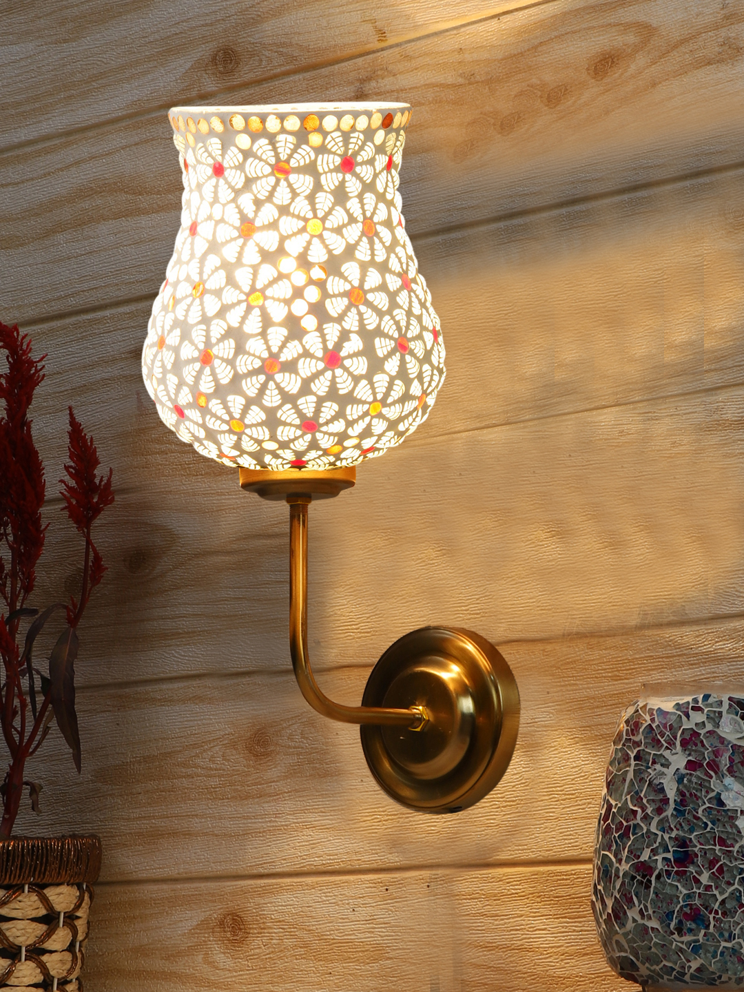 Ambika Home Premium Multicolor Mosaic Glass Wall Mounted Lamp with Gold Metal Base | Luxury Decorative Wall Light for Living Room, Bedroom, Hallway & Home Décor - Image 2
