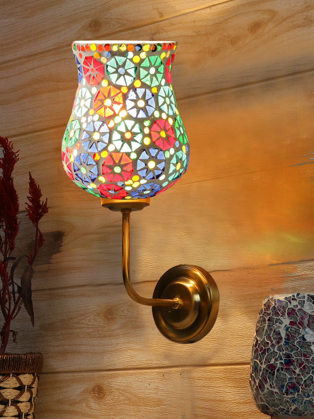 Ambika Home Luxury Mosaic Glass Wall Lamp with Rich Gold Metal Base | Luxury Decorative Wall Light for Living Room, Bedroom, Hallway & Home Décor - Image 2