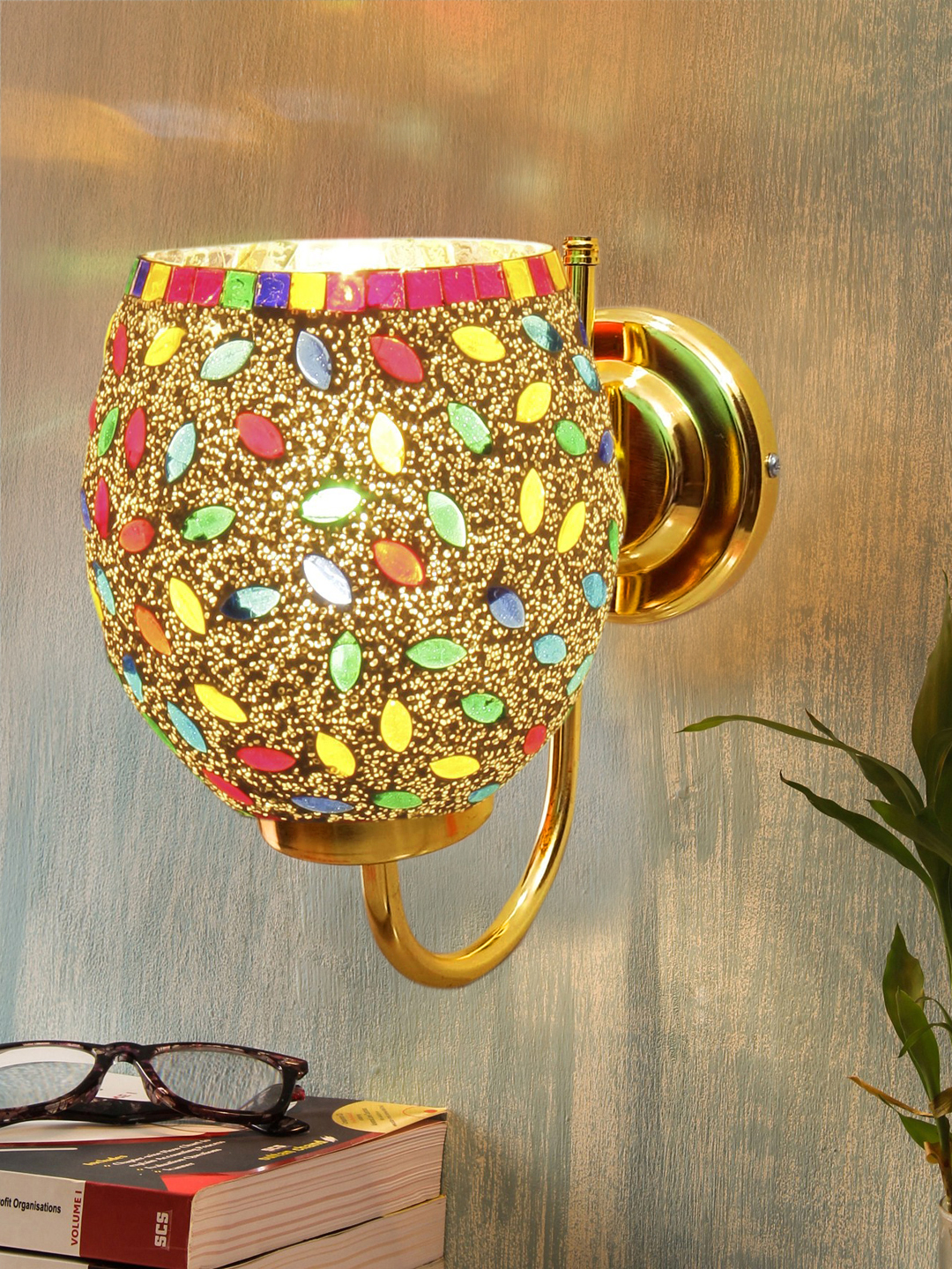 Ambika Home Multicolor Mosiac Glass wall mounted Gold Lamp | Modern Decorative Wall Lamp for Living Room, Bedroom & Hallway - Image 2