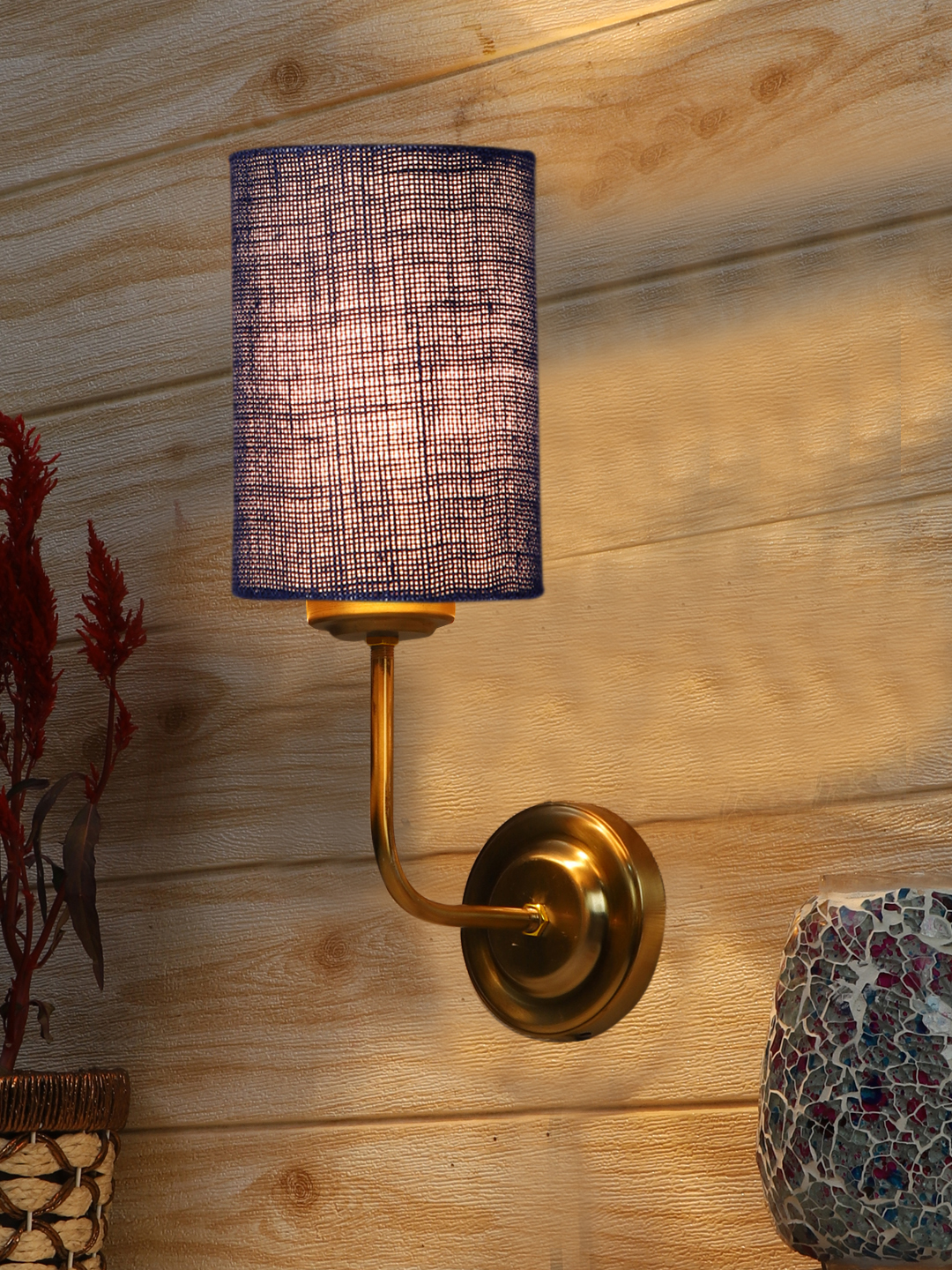 Ambika Home Classic Blue Jute Wall Mounted Lamp with Gold Base for Bedroom & Study | Luxury Decorative Wall Light for Living Room, Bedroom, Hallway & Home Décor - Image 2