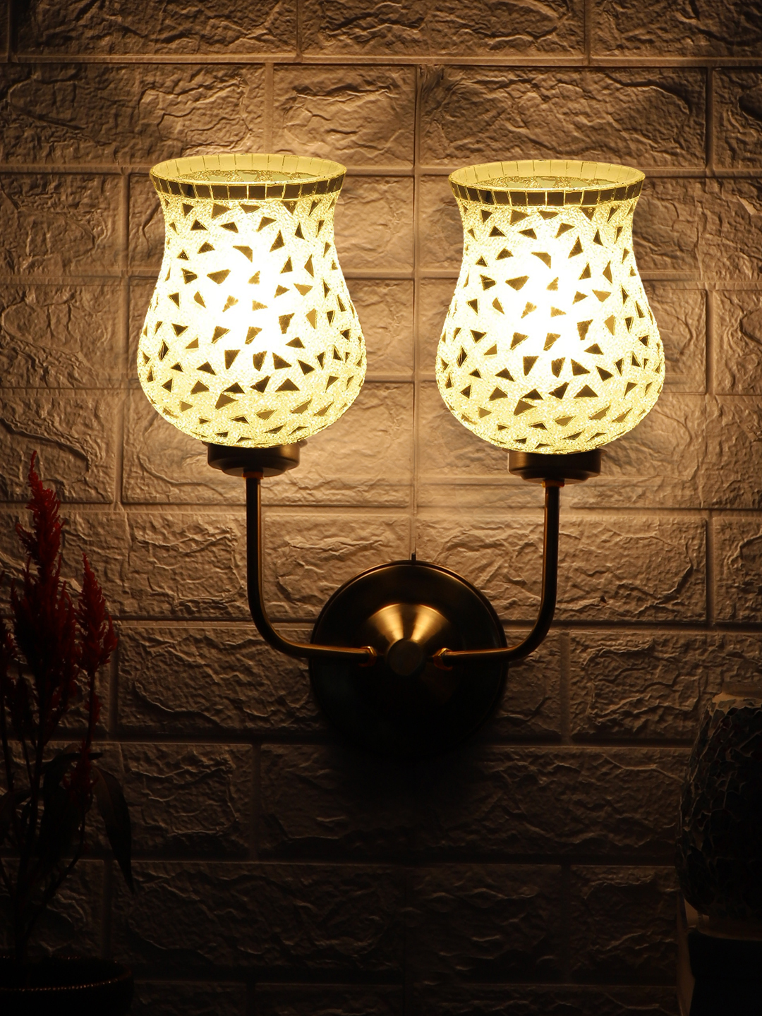 Ambika Home Dual Wall Lamp – Handcrafted Colorful Mosaic Glass with Premium Gold Base | Luxury Decorative Wall Light for Living Room, Bedroom, Hallway & Home Décor - Image 3