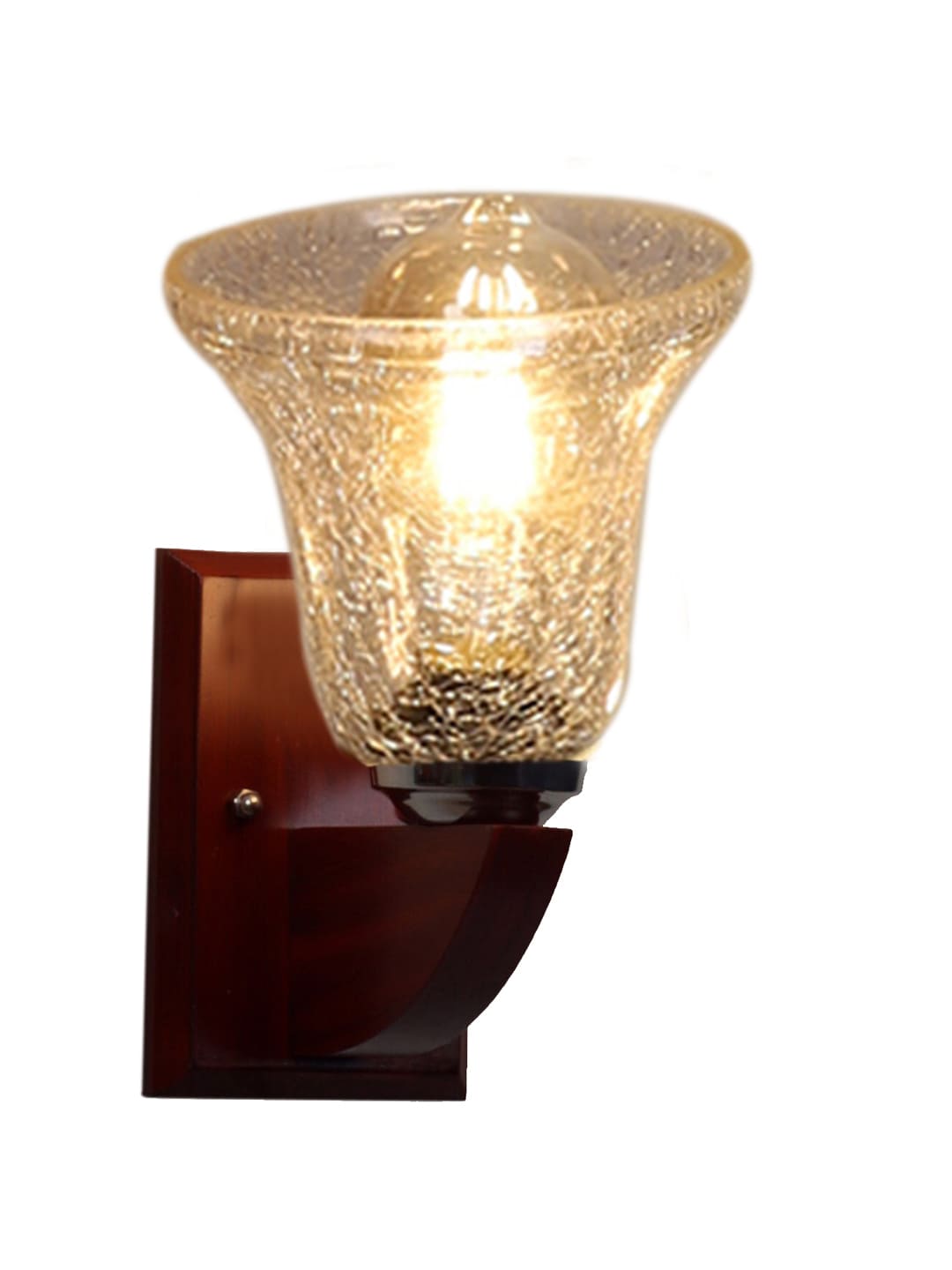 Ambika Home Wooden Wall Lamp with Transparent Crinkle Glass | Modern Wall Light for Living Room Bedroom Hallway Lobby Staircase | Decorative Indoor Wall Sconce - Image 4