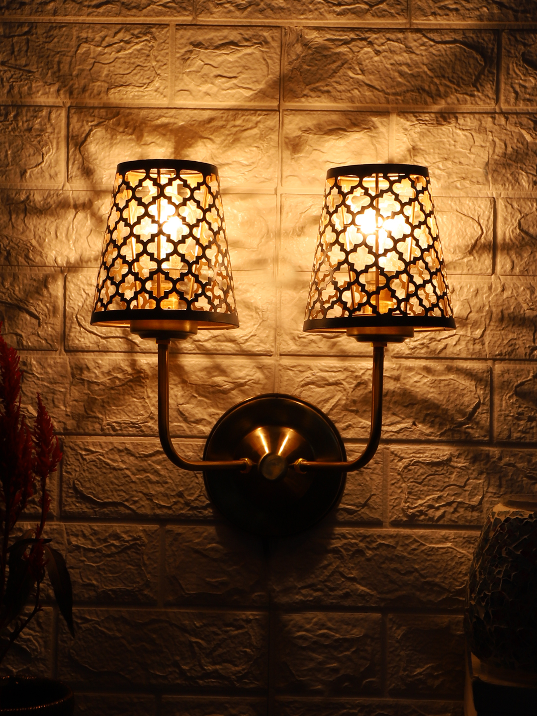 Ambika Home Decorative Dual Metal Etched Wall Lamp for Hall & Staircase | Luxury Decorative Wall Light for Living Room, Bedroom, Hallway & Home Décor - Image 3