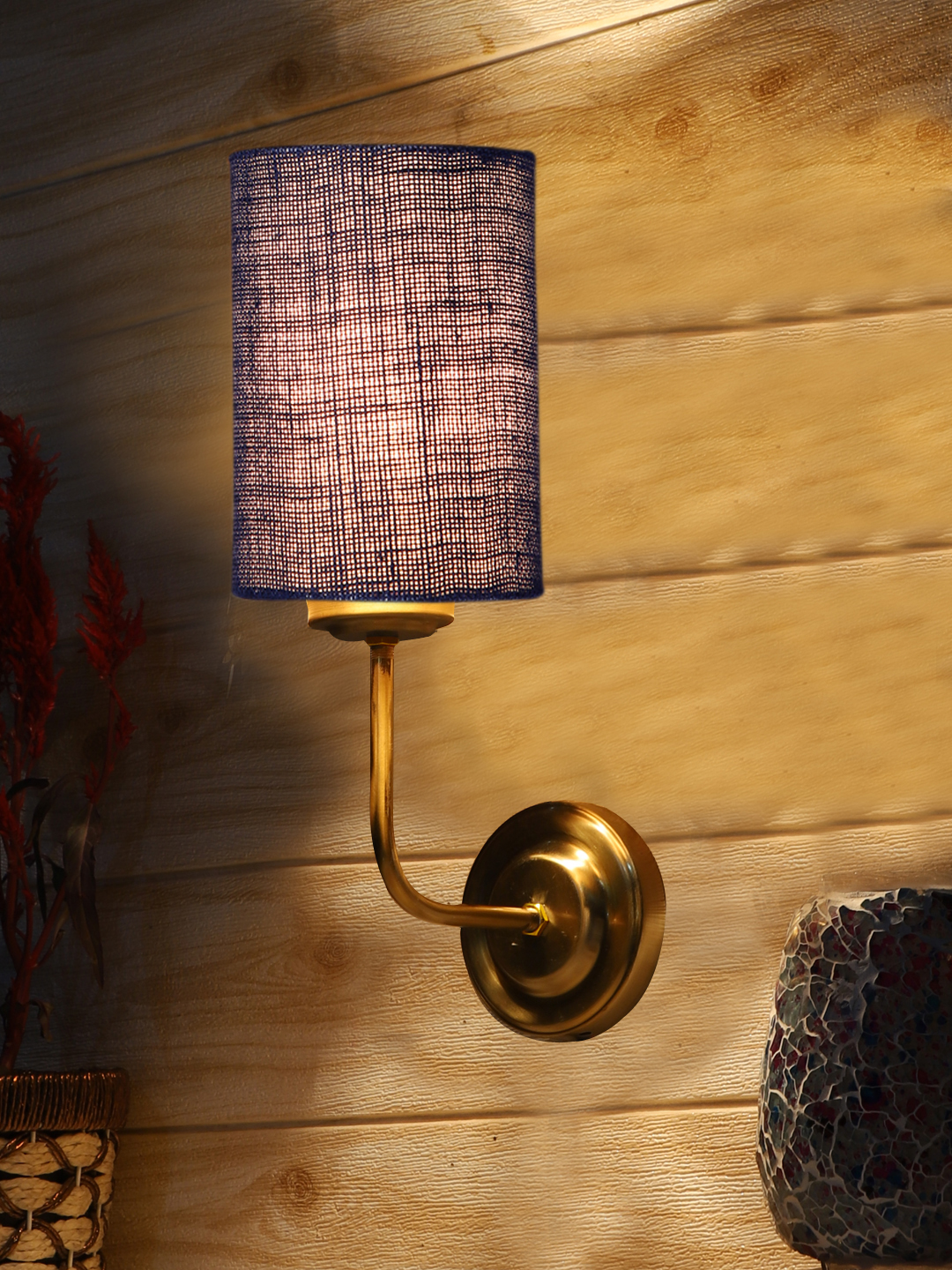 Ambika Home Classic Blue Jute Wall Mounted Lamp with Gold Base for Bedroom & Study | Luxury Decorative Wall Light for Living Room, Bedroom, Hallway & Home Décor - Image 3