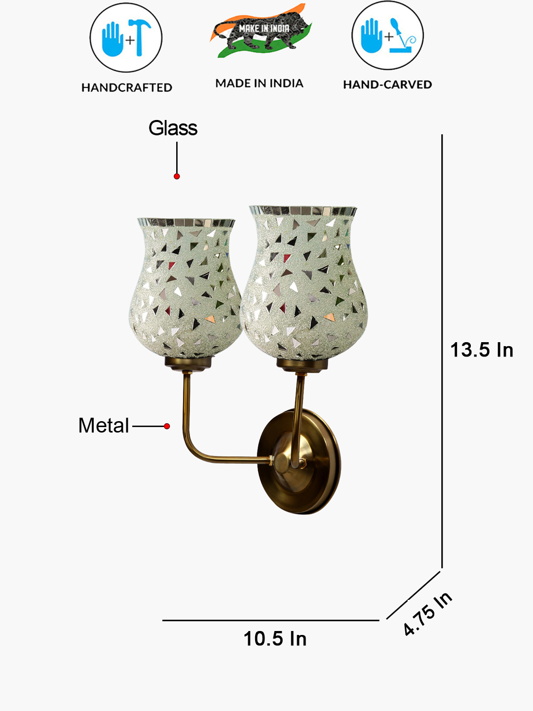 Ambika Home Dual Wall Lamp – Handcrafted Colorful Mosaic Glass with Premium Gold Base | Luxury Decorative Wall Light for Living Room, Bedroom, Hallway & Home Décor - Image 4