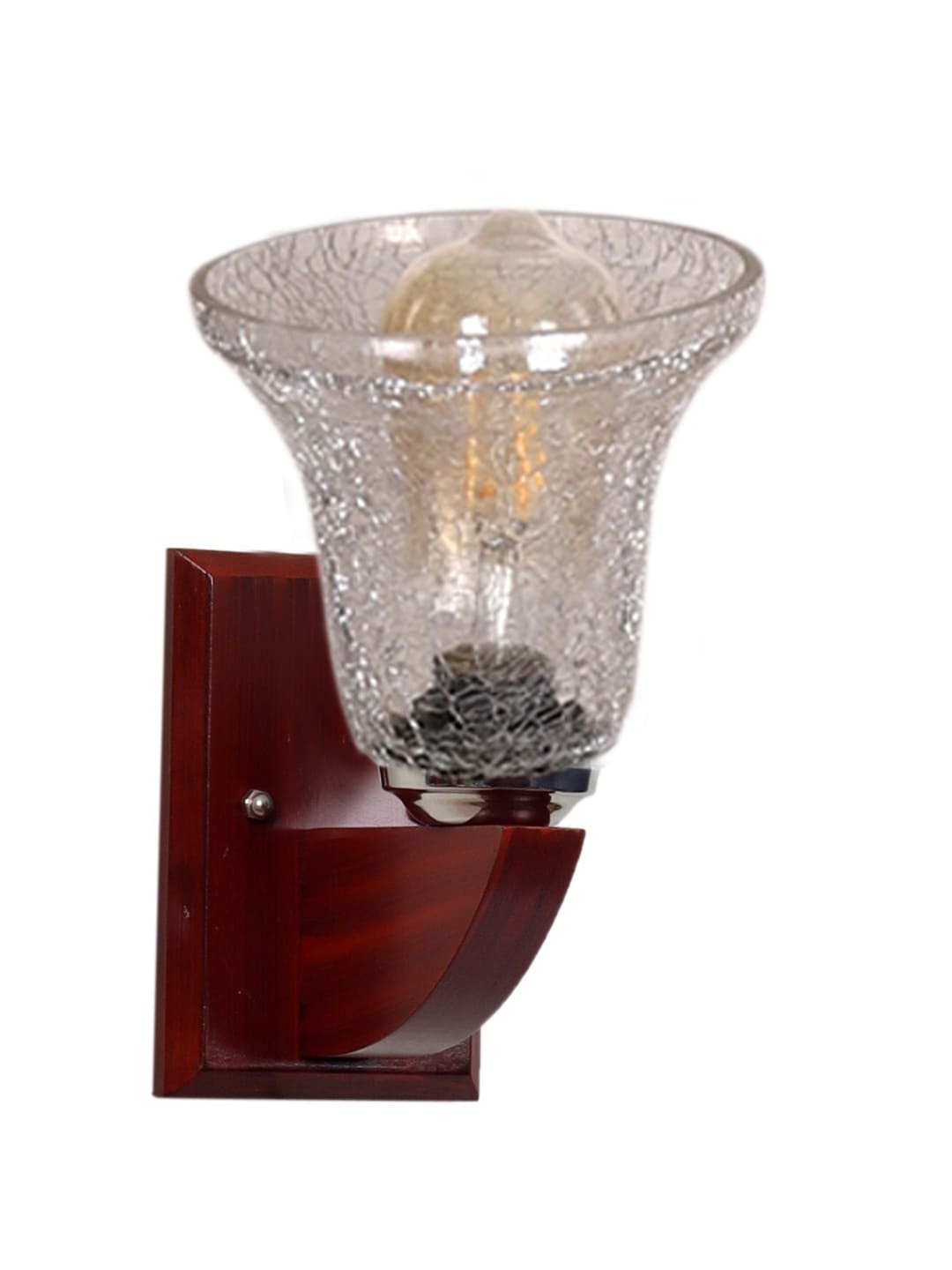 Ambika Home Wooden Wall Lamp with Transparent Crinkle Glass | Modern Wall Light for Living Room Bedroom Hallway Lobby Staircase | Decorative Indoor Wall Sconce - Image 3