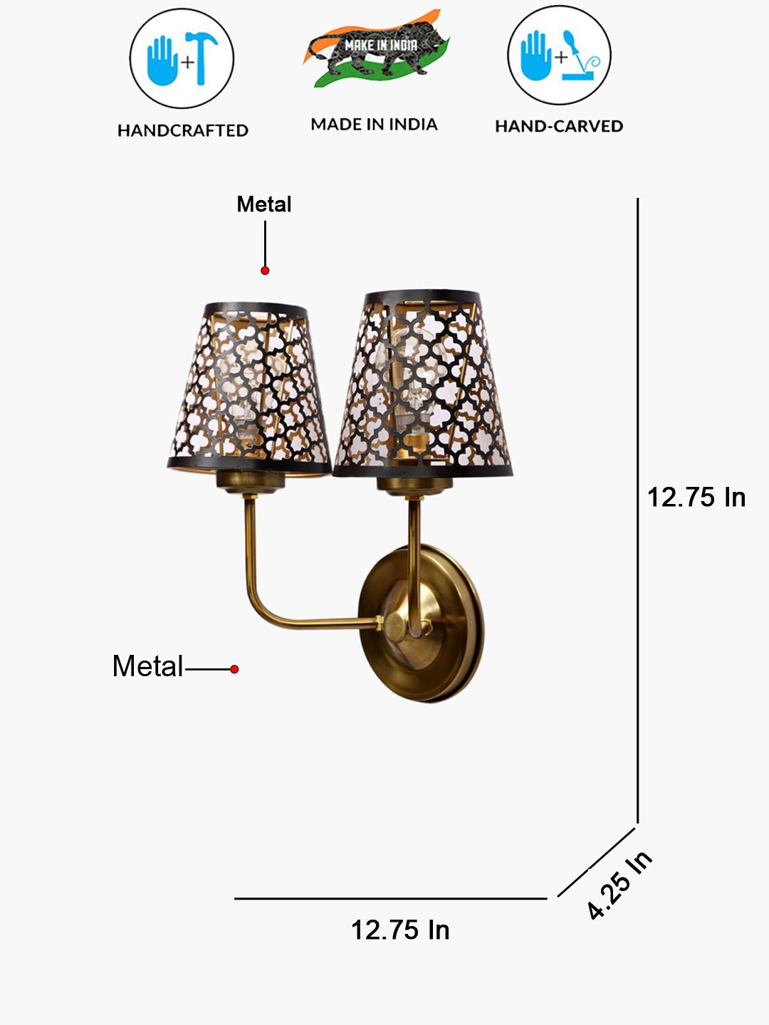 Ambika Home Decorative Dual Metal Etched Wall Lamp for Hall & Staircase | Luxury Decorative Wall Light for Living Room, Bedroom, Hallway & Home Décor - Image 4