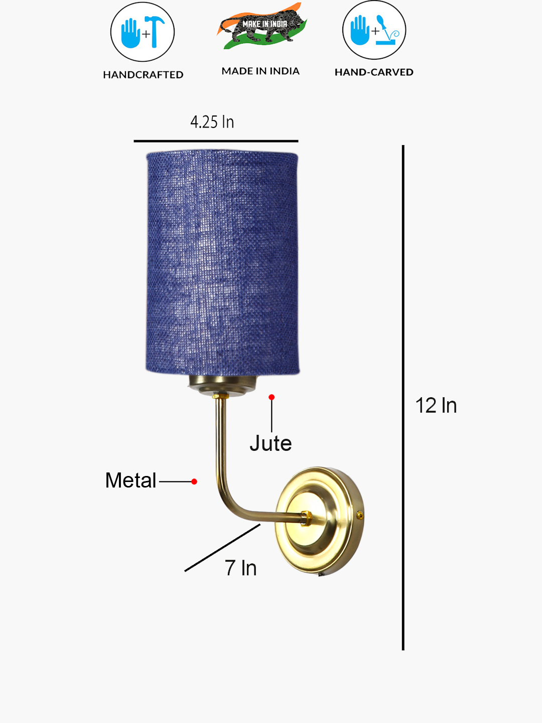 Ambika Home Classic Blue Jute Wall Mounted Lamp with Gold Base for Bedroom & Study | Luxury Decorative Wall Light for Living Room, Bedroom, Hallway & Home Décor - Image 4