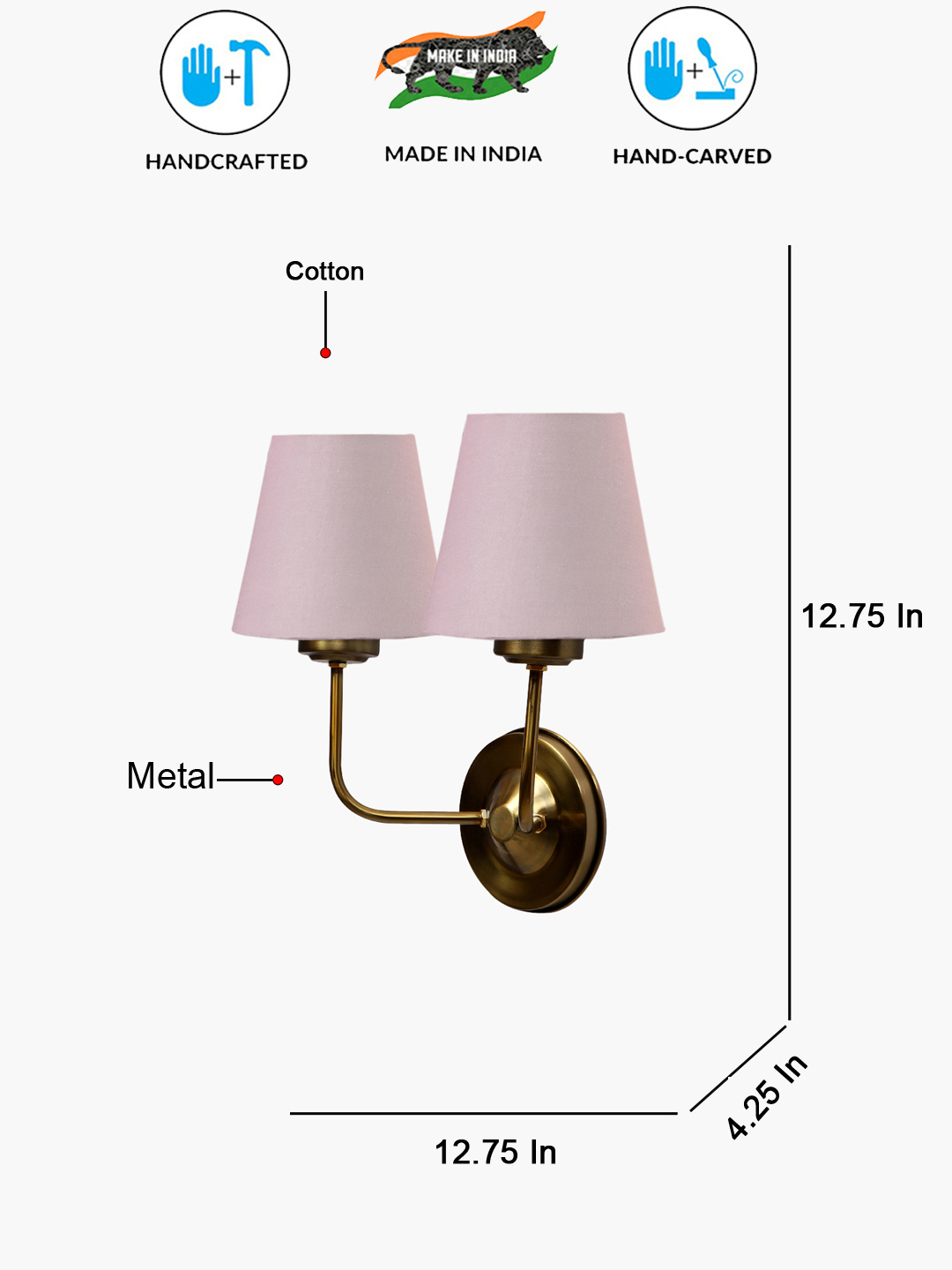 Ambika Home Dual Grey Cotton Conical Shade Wall Mounted Lamp with Gold Metal Base for Bedroom & Living Room | Luxury Decorative Wall Light for Living Room, Bedroom, Hallway & Home Décor - Image 4