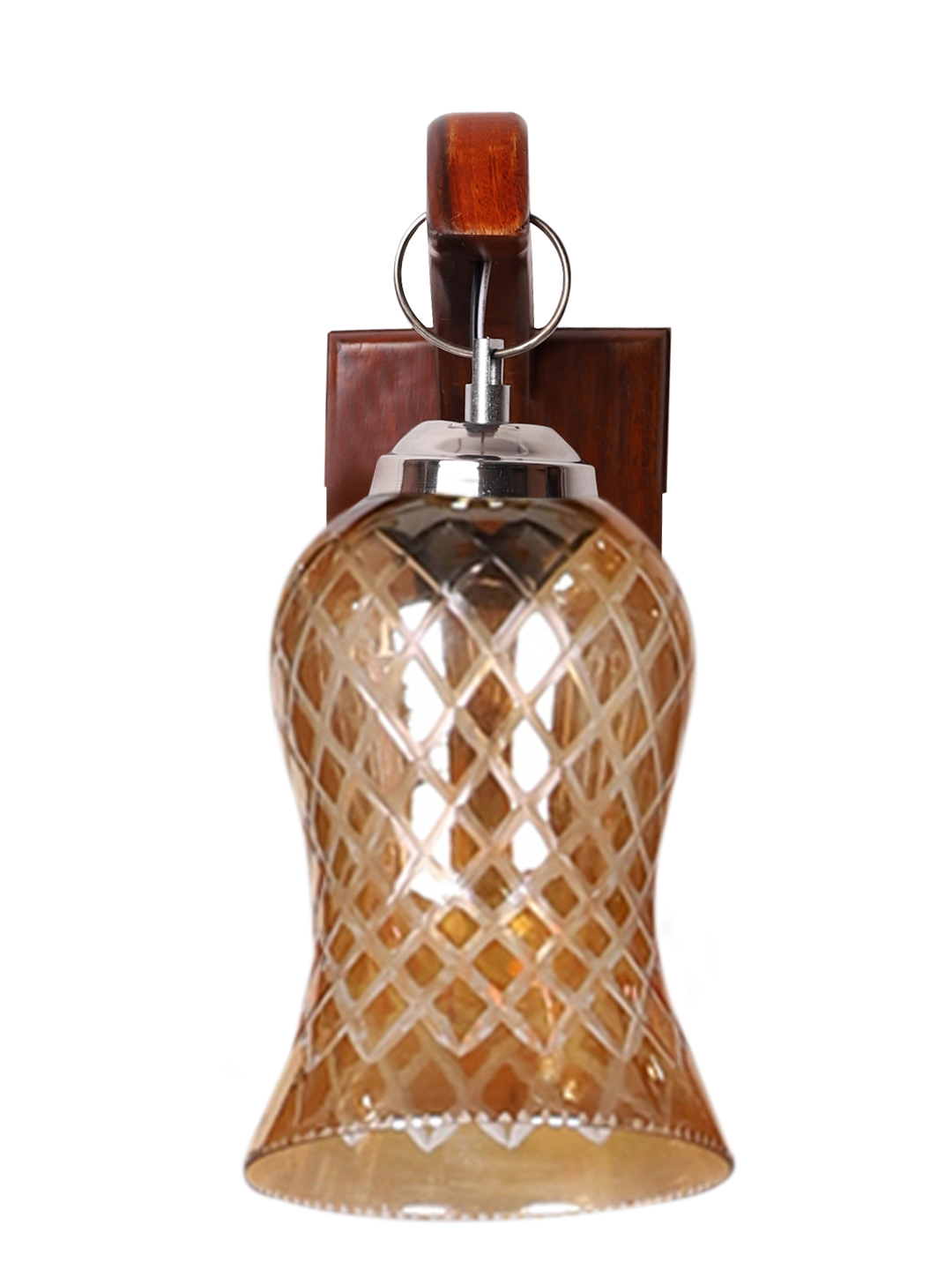 Ambika Home Wooden Wall Lamp with Amber Smoke Glass | Modern Wall Light for Living Room Bedroom Hallway Lobby Staircase | Decorative Indoor Wall Sconce - Image 2