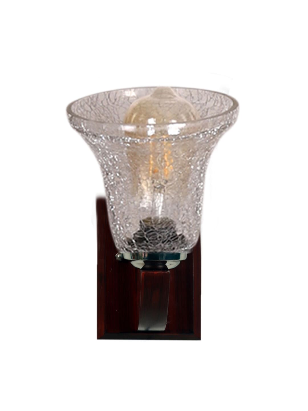 Ambika Home Wooden Wall Lamp with Transparent Crinkle Glass | Modern Wall Light for Living Room Bedroom Hallway Lobby Staircase | Decorative Indoor Wall Sconce - Image 2
