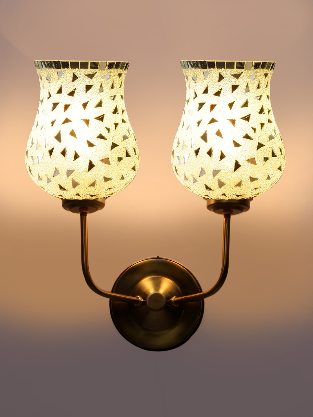 Ambika Home Dual Wall Lamp – Handcrafted Colorful Mosaic Glass with Premium Gold Base | Luxury Decorative Wall Light for Living Room, Bedroom, Hallway & Home Décor - Image 6