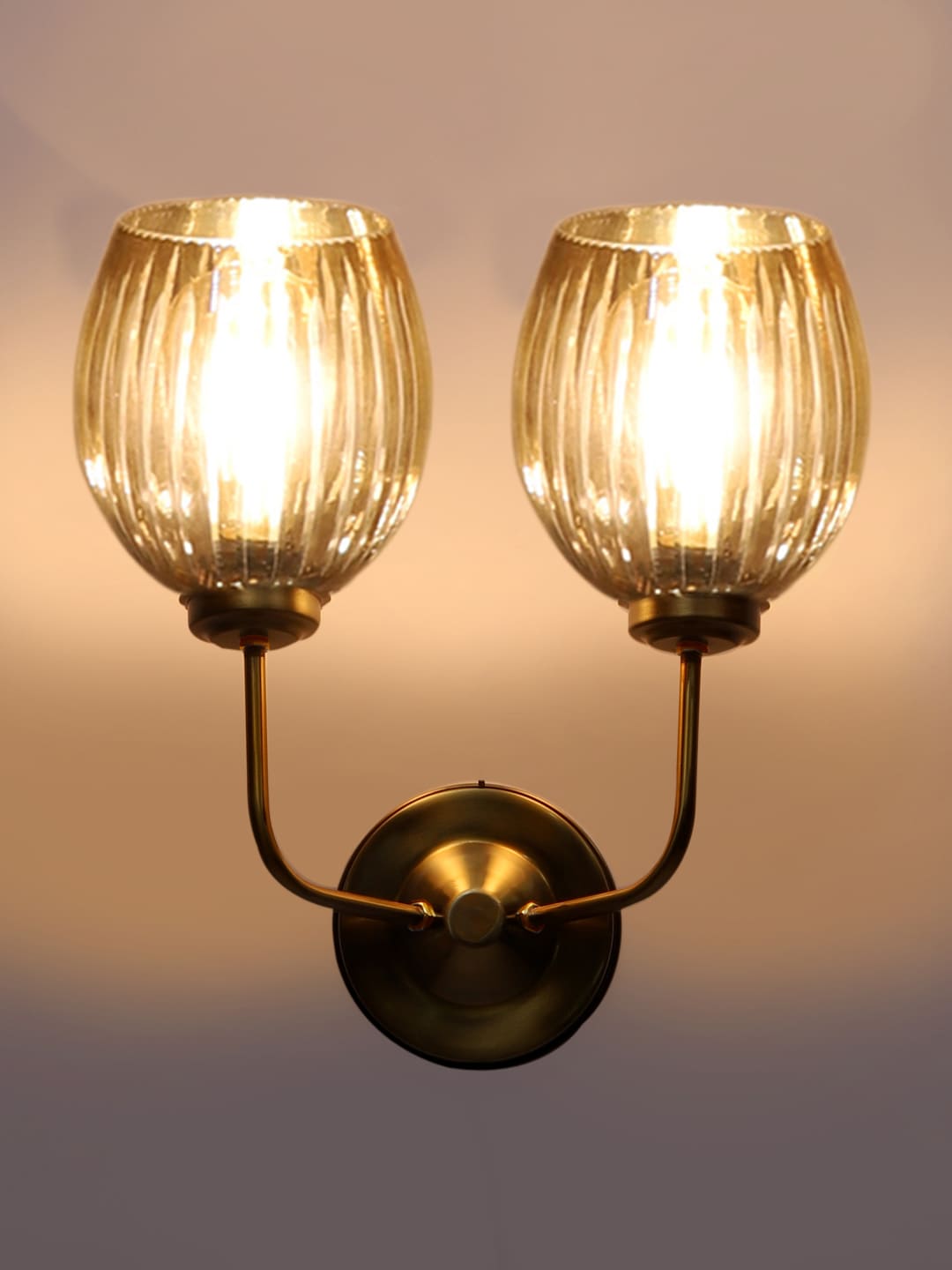 Ambika Home Dual Wall mounted Gold lamp with Diamond Cut Smoke Glass | Modern Wall Light for Living Room Bedroom Hallway Lobby Staircase | Decorative Indoor Wall Sconce - Image 3