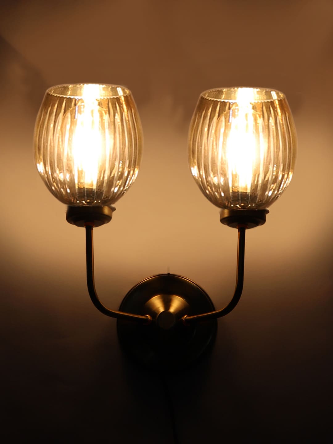 Ambika Home Dual Wall mounted Gold lamp with Diamond Cut Smoke Glass | Modern Wall Light for Living Room Bedroom Hallway Lobby Staircase | Decorative Indoor Wall Sconce - Image 2