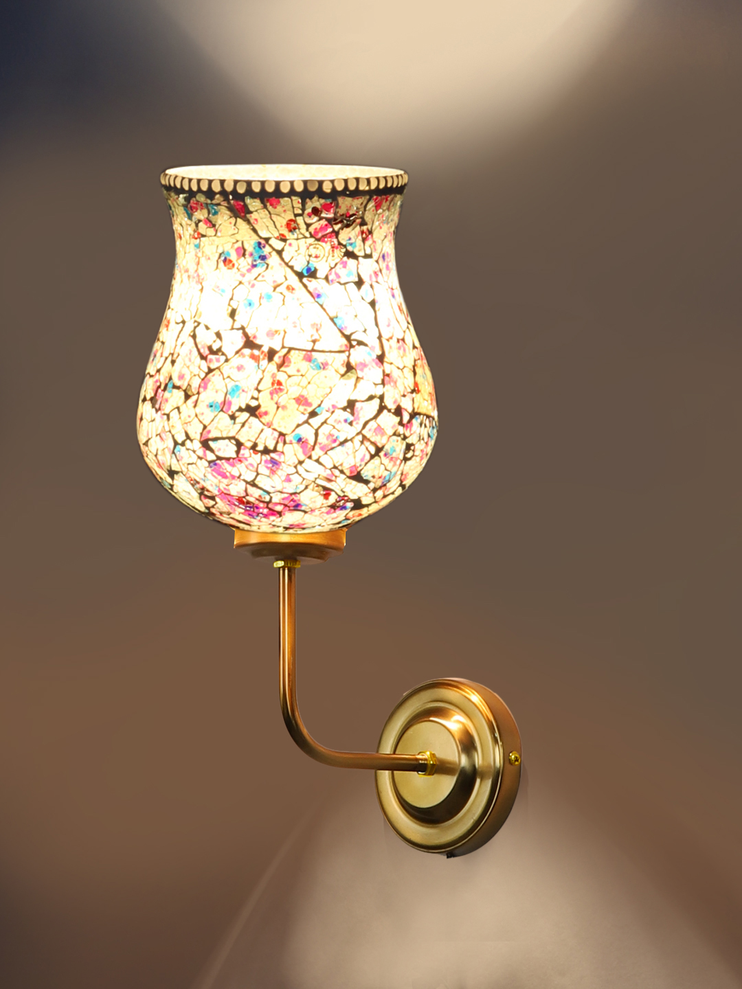 Ambika Home Statement Multicolor Mosaic Glass Wall Mounted Lamp – Gold Finish | Luxury Decorative Wall Light for Living Room, Bedroom, Hallway & Home Décor - Image 7