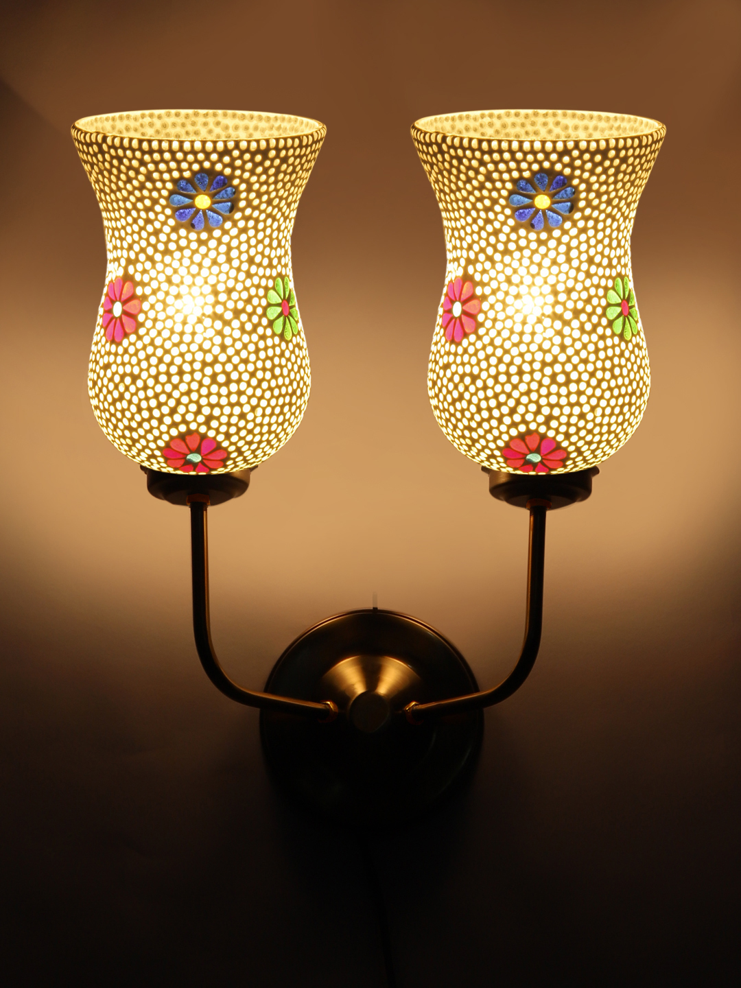 Ambika Home Dual Wall Lamp – Ambient Lighting with Multicolor Mosaic Glass and Gold Finish | Luxury Decorative Wall Light for Living Room, Bedroom, Hallway & Home Décor - Image 7