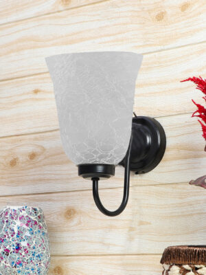 Ambika Home Black wall mounted lamp with White Milky Crinkle Glass | Modern Wall Light for Living Room Bedroom Hallway Lobby Staircase | Decorative Indoor Wall Sconce