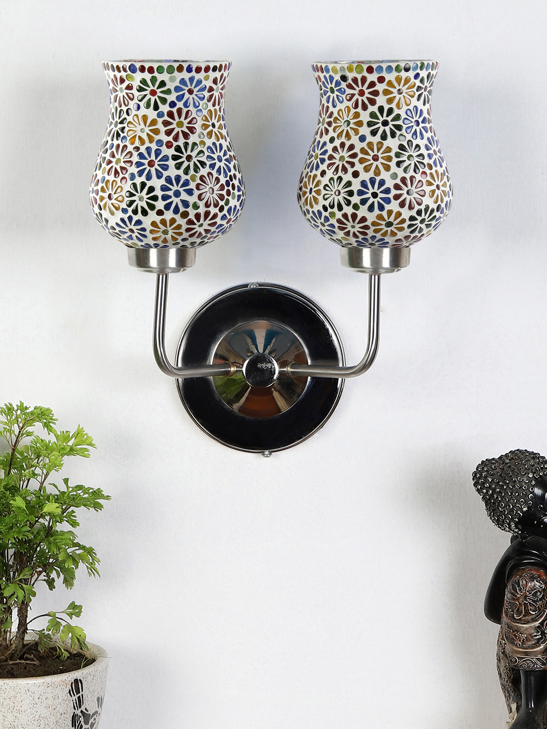 Ambika Home Dual Multicolor Mosaic Glass Wall Mounted Lamp with Steel Base Decorative Wall Lamp for Living Room, Bedroom & Hallway