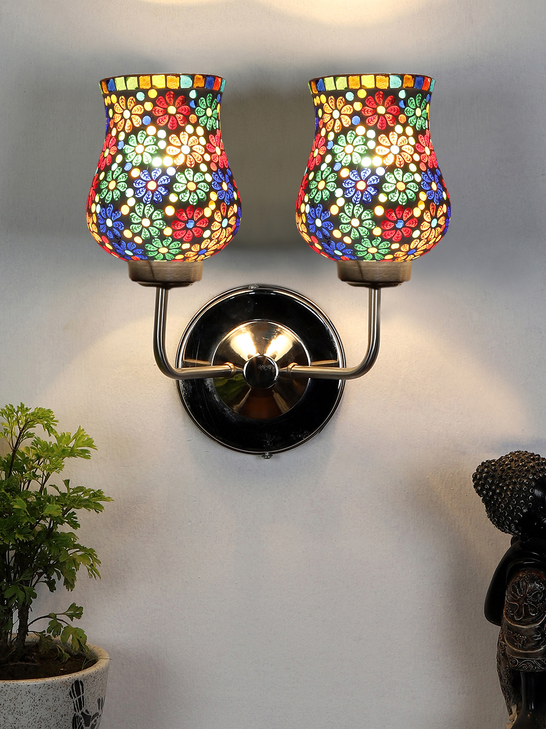 Ambika Home Dual Multicolor Mosaic Glass Wall Mounted Lamp with Steel Base Decorative Wall Lamp for Living Room, Bedroom & Hallway - Image 2