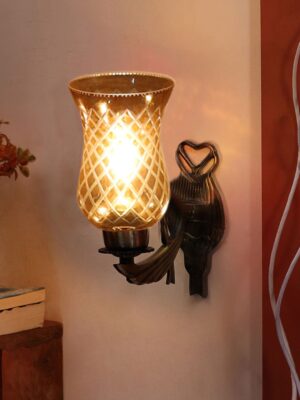Ambika Home Antique wall lamp with Amber Smoke Glass | Modern Wall Light for Living Room Bedroom Hallway Lobby Staircase | Decorative Indoor Wall Sconce