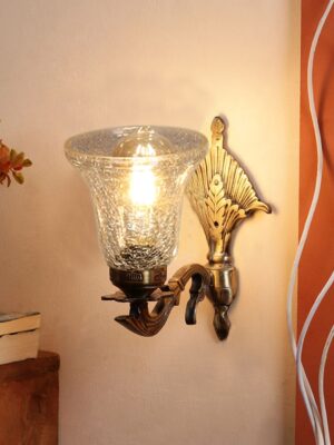 Ambika Home Antique wall lamp with Transparent Crinkle Glass | Modern Wall Light for Living Room Bedroom Hallway Lobby Staircase | Decorative Indoor Wall Sconce