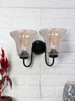 Ambika Home Dual Wall mounted Black lamp with Transparent Crinkle Glass | Modern Wall Light for Living Room Bedroom Hallway Lobby Staircase | Decorative Indoor Wall Sconce