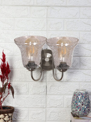 Ambika Home Steel Dual  Wall Lamp with Transparent Crinkle Glass | Modern Wall Light for Living Room Bedroom Hallway Lobby Staircase | Decorative Indoor Wall Sconce