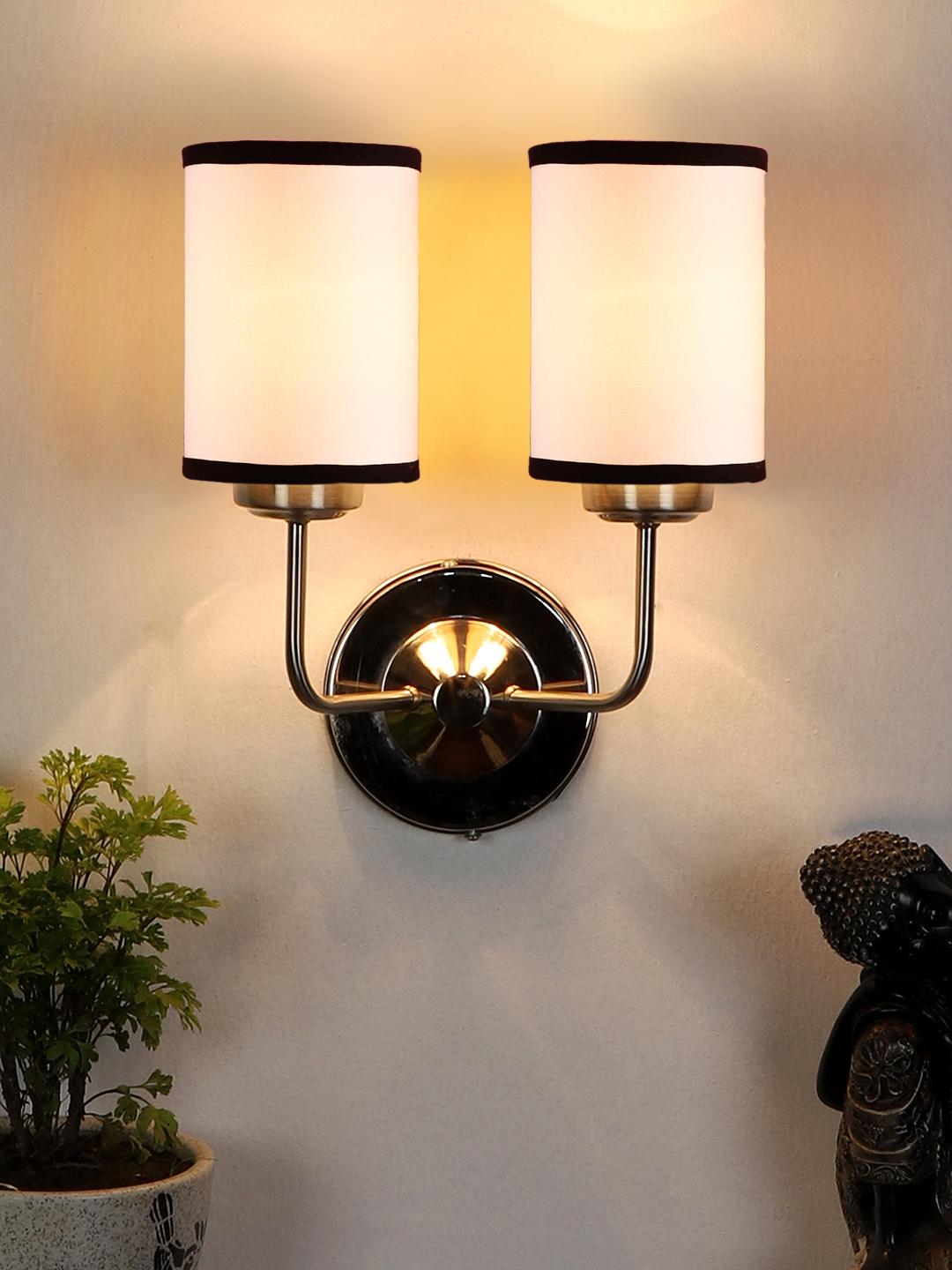 Ambika Home Dual White & Black cotton Wall mounted Lamp Steel Base Decorative Wall Lamp for Living Room, Bedroom & Hallway - Image 2