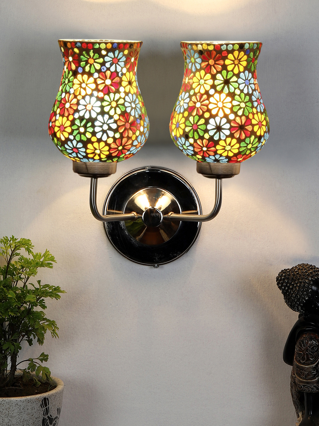 Ambika Home Dual Multicolor Mosaic Glass Wall Mounted Lamp with Steel Base Decorative Wall Lamp for Living Room, Bedroom & Hallway - Image 2