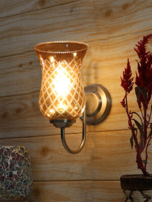 Ambika Home Steel wall mounted lamp with Amber Smoke Glass | Modern Wall Light for Living Room Bedroom Hallway Lobby Staircase | Decorative Indoor Wall Sconce