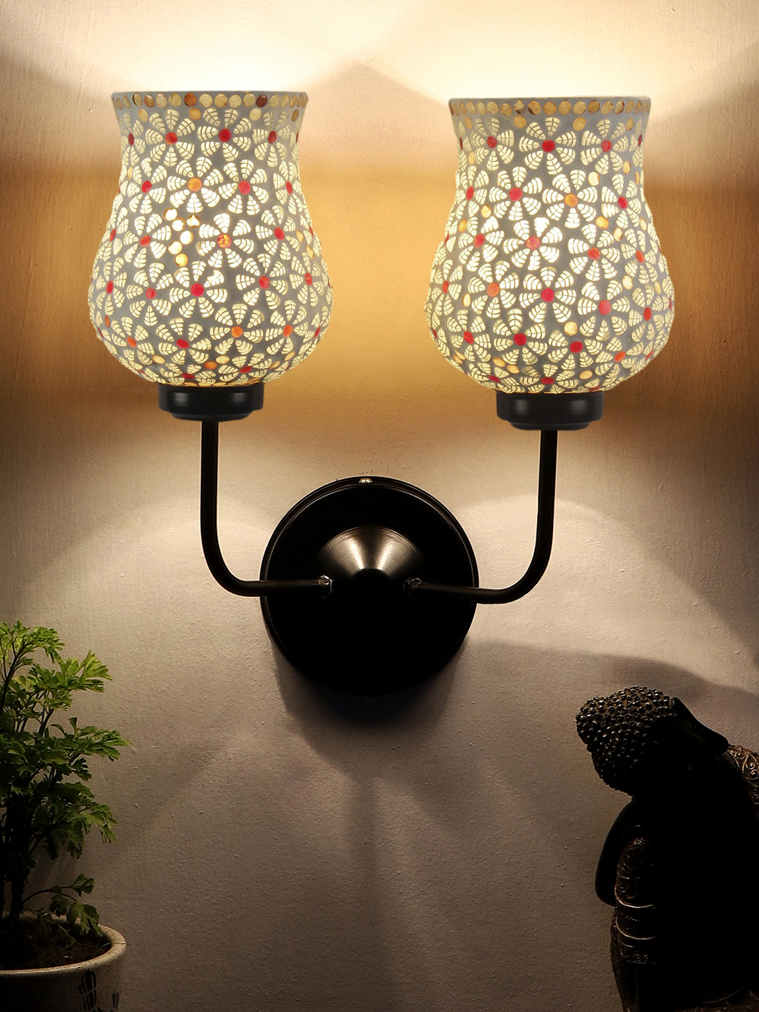 Ambika Home Dual Multicolor Mosaic Glass Wall Mounted Lamp with Iron Base Decorative Wall Lamp for Living Room, Bedroom & Hallway - Image 2