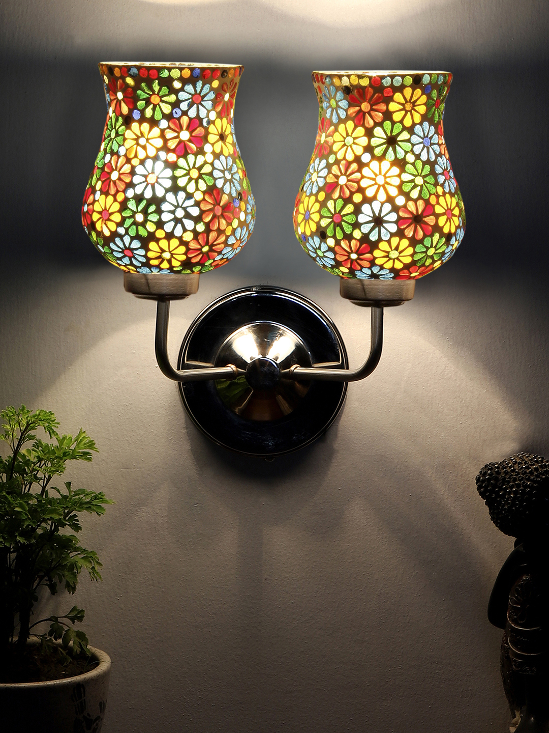 Ambika Home Dual Multicolor Mosaic Glass Wall Mounted Lamp with Steel Base Decorative Wall Lamp for Living Room, Bedroom & Hallway - Image 3
