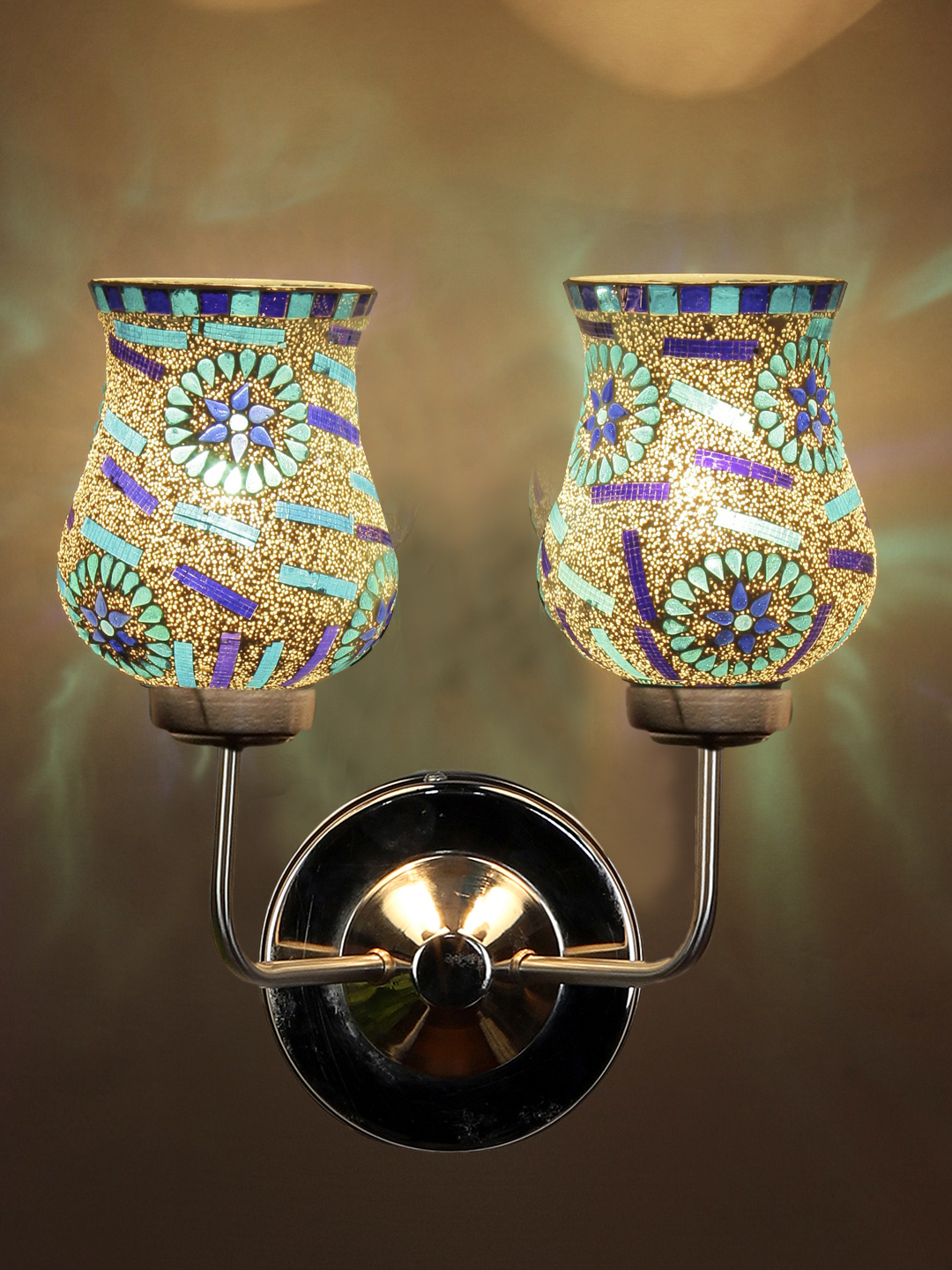 Ambika Home Dual Multicolor Mosaic Glass Wall Mounted Lamp with Steel Base Decorative Wall Lamp for Living Room, Bedroom & Hallway - Image 3