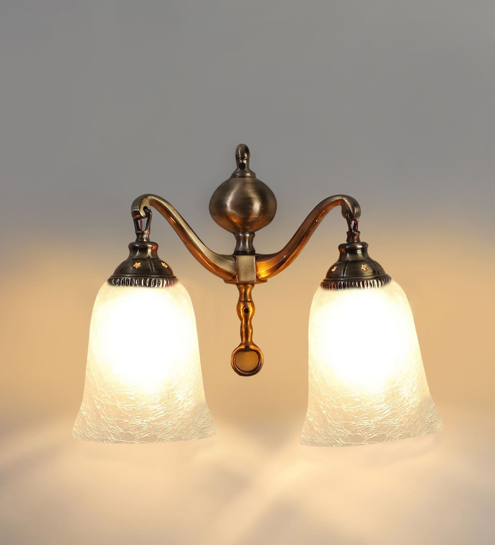 Ambika Home Dual Wall mounted Antique Gold lamp with White Milky Crinkle Glass | Modern Wall Light for Living Room Bedroom Hallway Lobby Staircase | Decorative Indoor Wall Sconce - Image 5