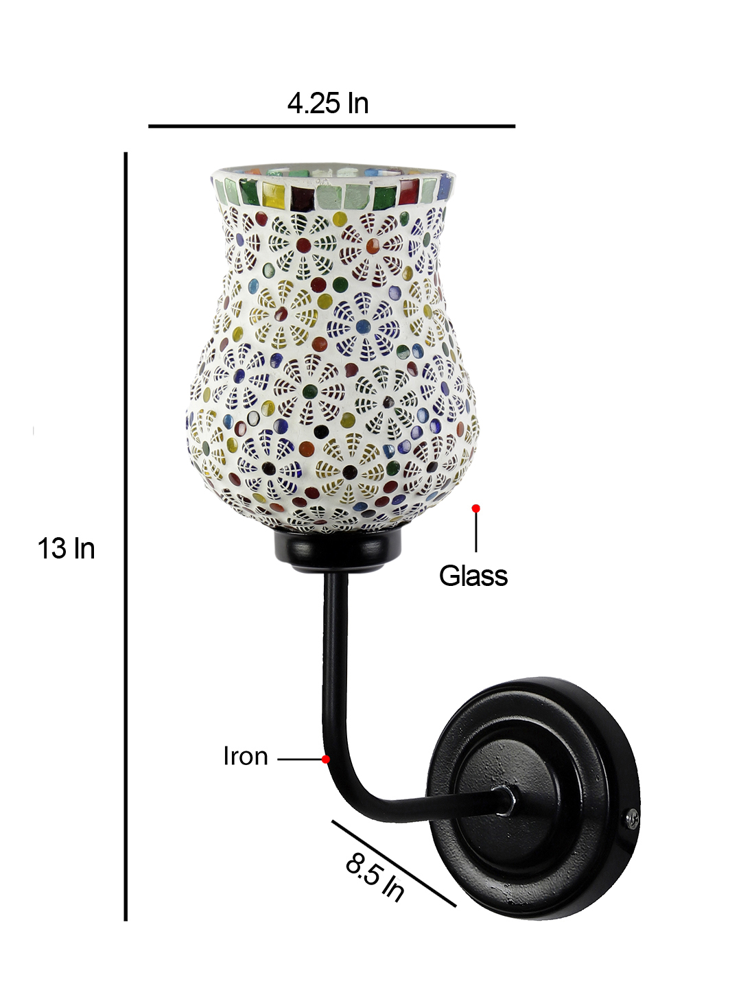 Ambika Home Multicolor Mosaic Glass shade wall mounted lamp with iron base Decorative Wall Lamp for Living Room, Bedroom & Hallway - Image 4