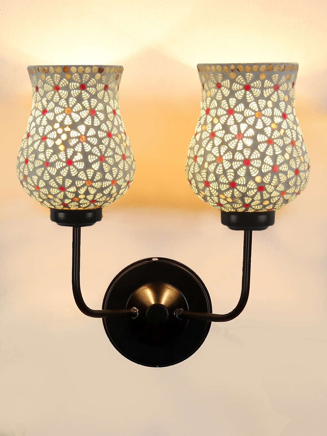 Ambika Home Dual Multicolor Mosaic Glass Wall Mounted Lamp with Iron Base Decorative Wall Lamp for Living Room, Bedroom & Hallway - Image 3