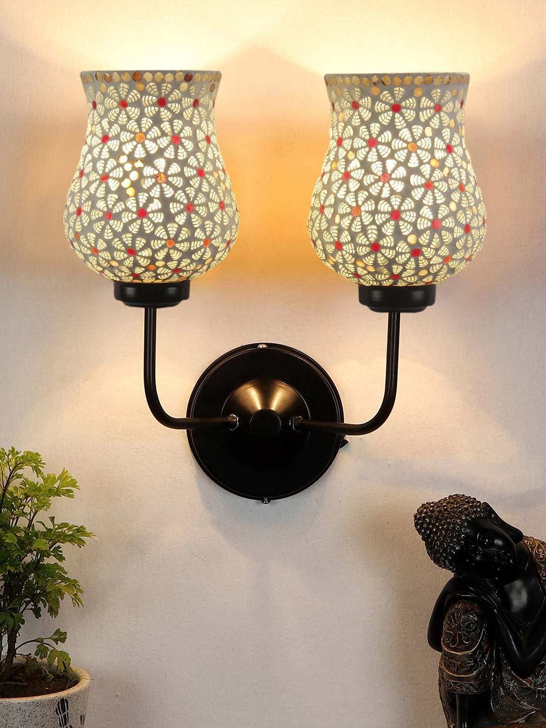 Ambika Home Dual Multicolor Mosaic Glass Wall Mounted Lamp with Iron Base Decorative Wall Lamp for Living Room, Bedroom & Hallway - Image 4