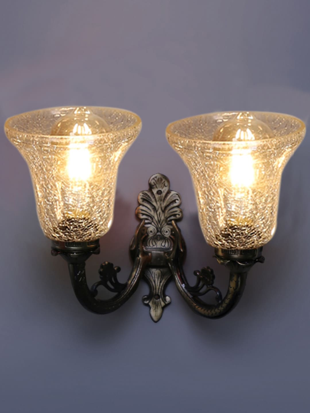 Ambika Home Dual Wall mounted Antique Gold lamp with Transparent Crinkle Glass | Modern Wall Light for Living Room Bedroom Hallway Lobby Staircase | Decorative Indoor Wall Sconce - Image 2