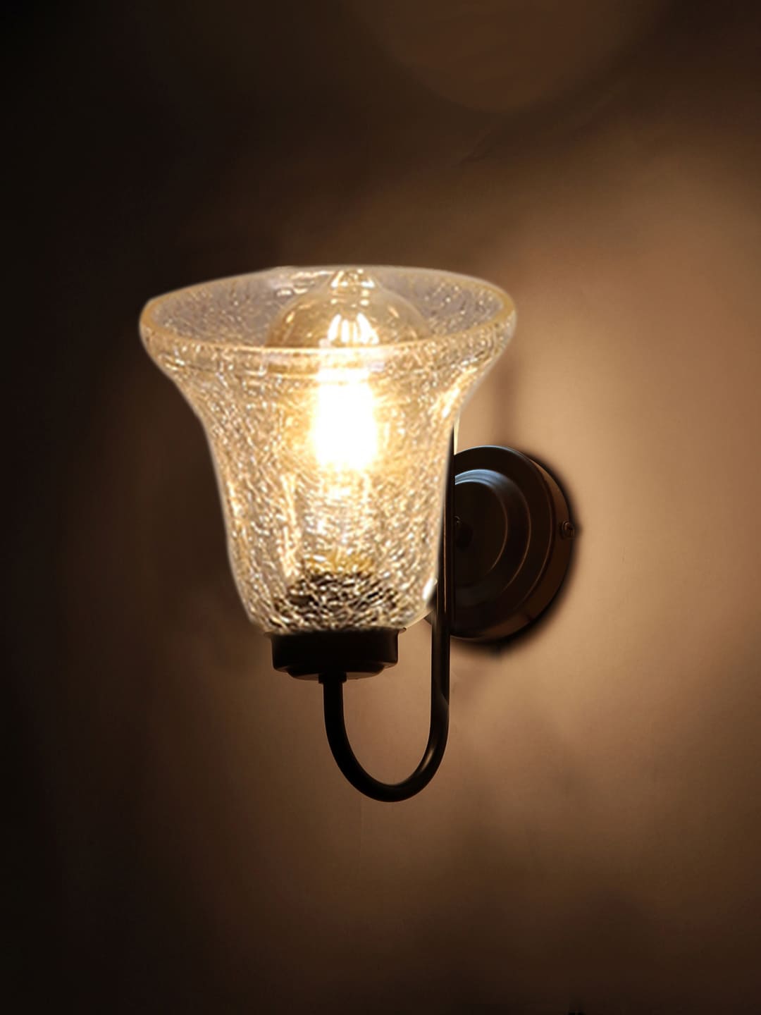 Ambika Home Black wall mounted lamp with Transparent Crinkle Glass | Modern Wall Light for Living Room Bedroom Hallway Lobby Staircase | Decorative Indoor Wall Sconce - Image 5