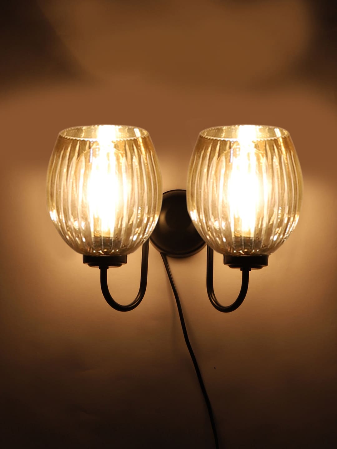 Ambika Home Dual Wall mounted Black lamp with Diamond Cut Smoke Glass | Modern Wall Light for Living Room Bedroom Hallway Lobby Staircase | Decorative Indoor Wall Sconce - Image 5