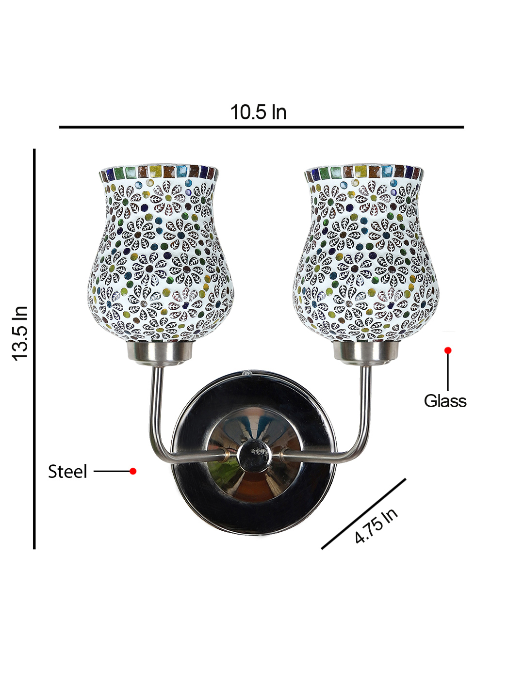 Ambika Home Dual Multicolor Mosaic Glass Wall Mounted Lamp with Steel Base Decorative Wall Lamp for Living Room, Bedroom & Hallway - Image 5