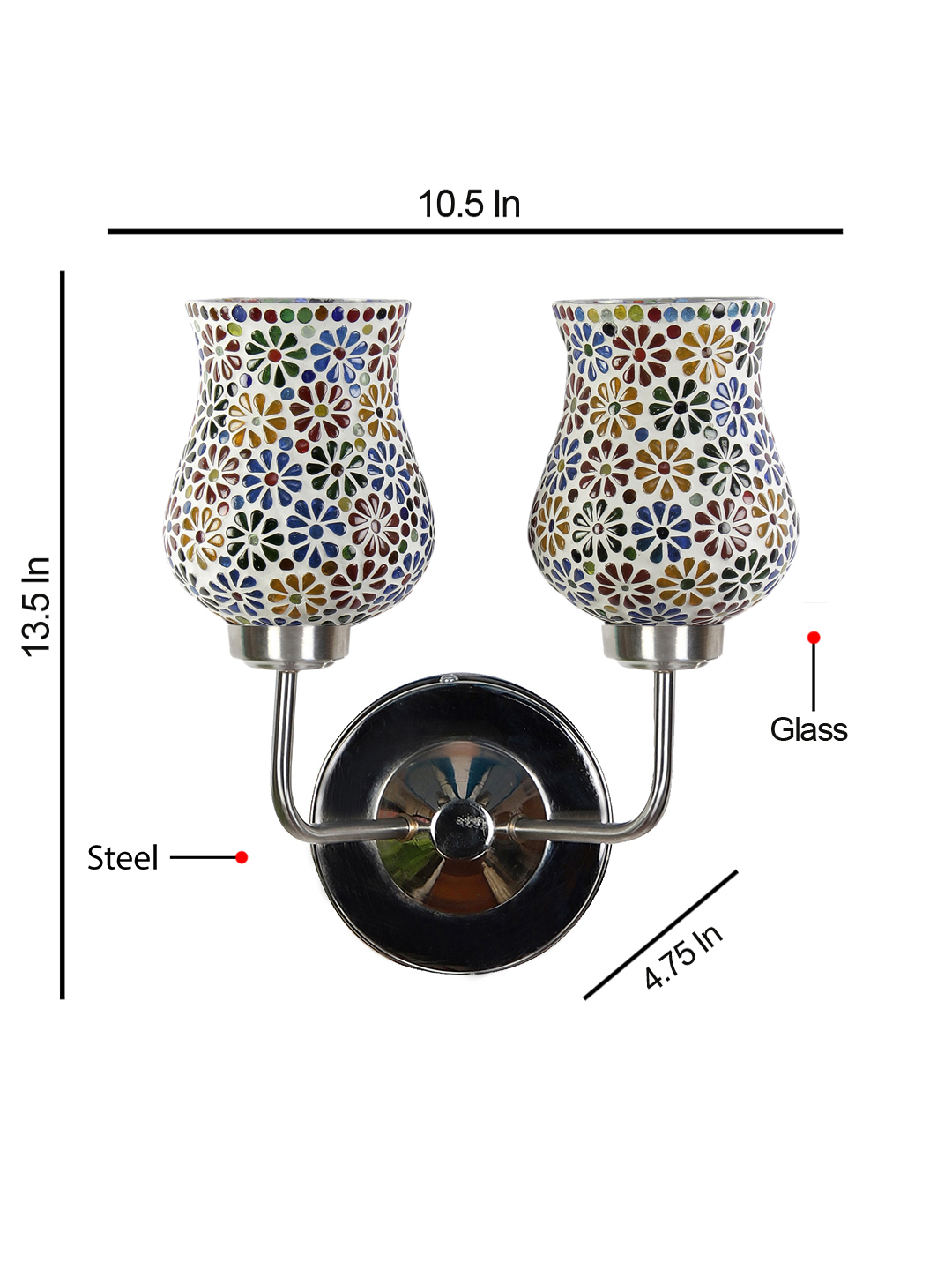Ambika Home Dual Multicolor Mosaic Glass Wall Mounted Lamp with Steel Base Decorative Wall Lamp for Living Room, Bedroom & Hallway - Image 5